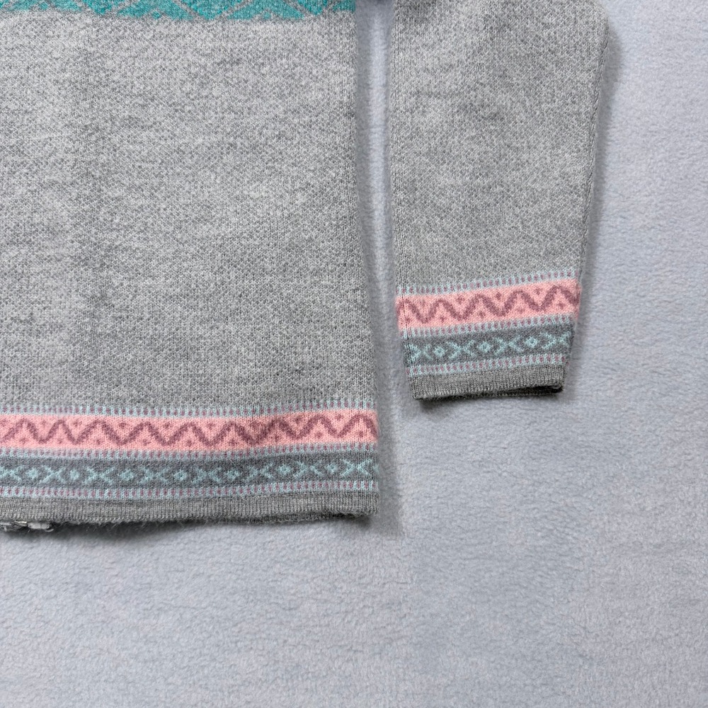 Boho Artisan Ecuador Llama Wool Knit Zip Up Hoodie Cardigan Jacket Youth 10 Gray - Picture 10 of 10